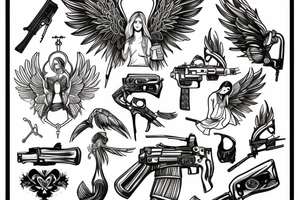 an angel disassembles a kalashnikov tattoo idea