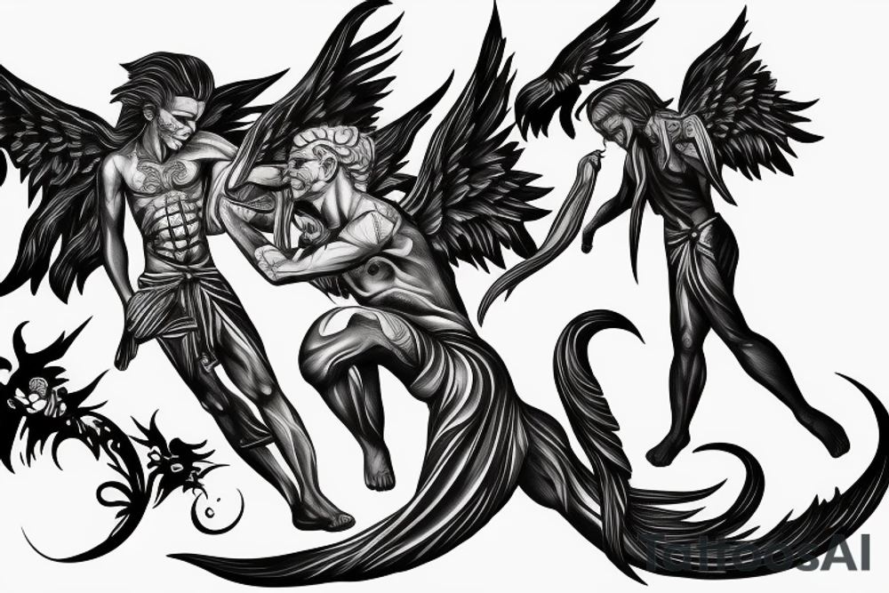 angel and demon in 1 male tattoo idea