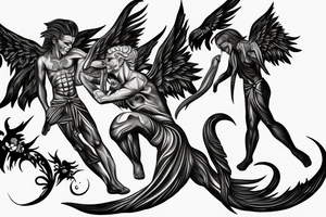 angel and demon in 1 male tattoo idea