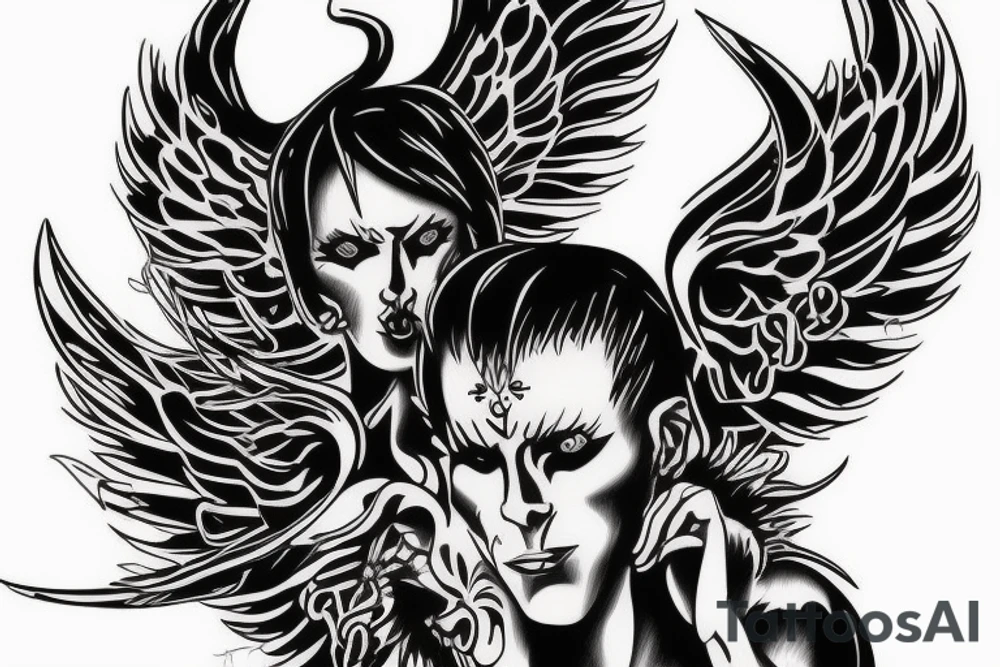 angel and demon in 1 male tattoo idea
