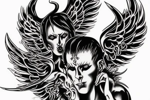 angel and demon in 1 male tattoo idea