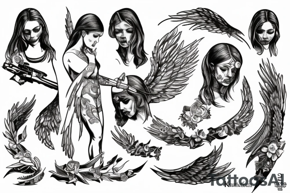 an angel disassembles a kalashnikov tattoo idea