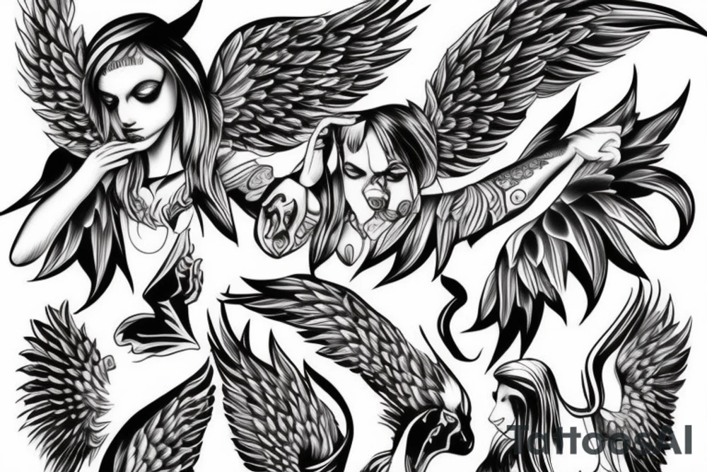 angel and demon in 1 man tattoo idea