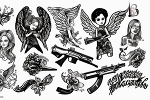 an angel disassembles a kalashnikov tattoo idea