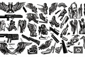 an angel disassembles a kalashnikov tattoo idea