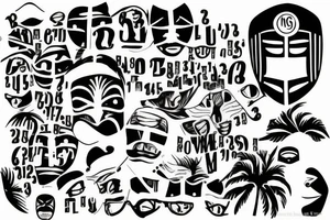 Incognito mask, 23 roman number, 
Writing Details Matter, writing La Familia, stars, palms
 Trees tattoo idea