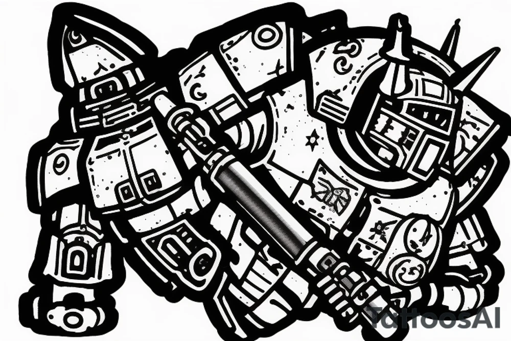 grey knight spacemarine with plasmagun tattoo idea