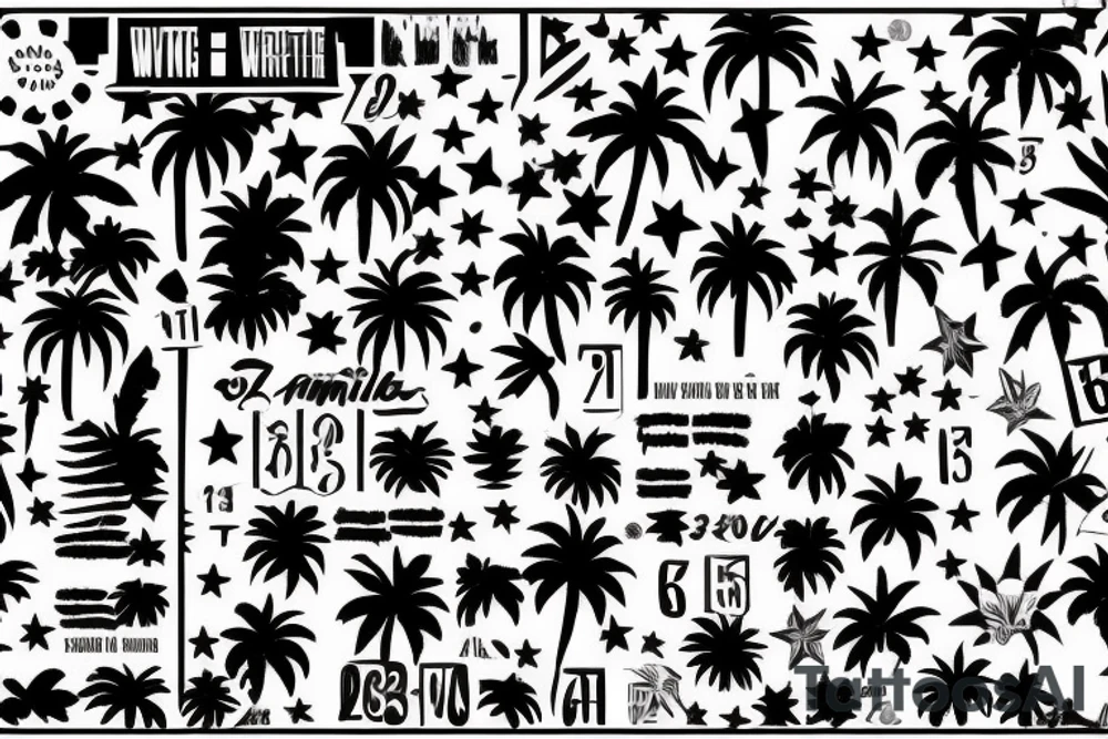 23 roman number,
Writing Details Matter, writing La Familia, stars, palms
Trees tattoo idea