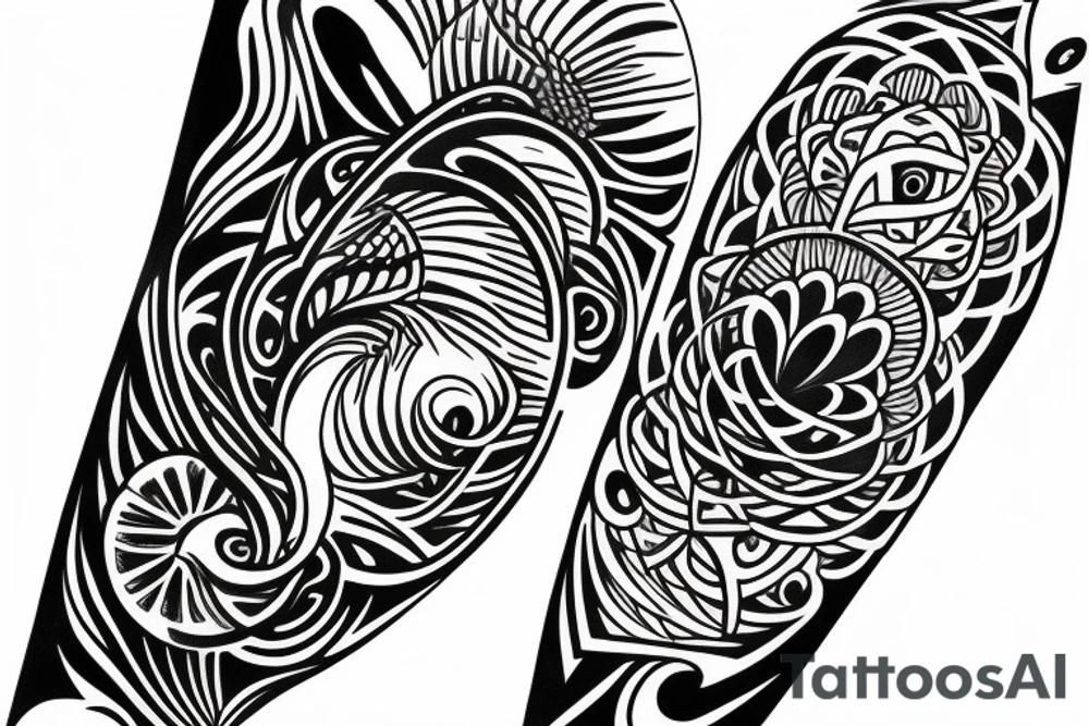 Geometric Lieaner tattoo that describe nature and sea and love tattoo idea