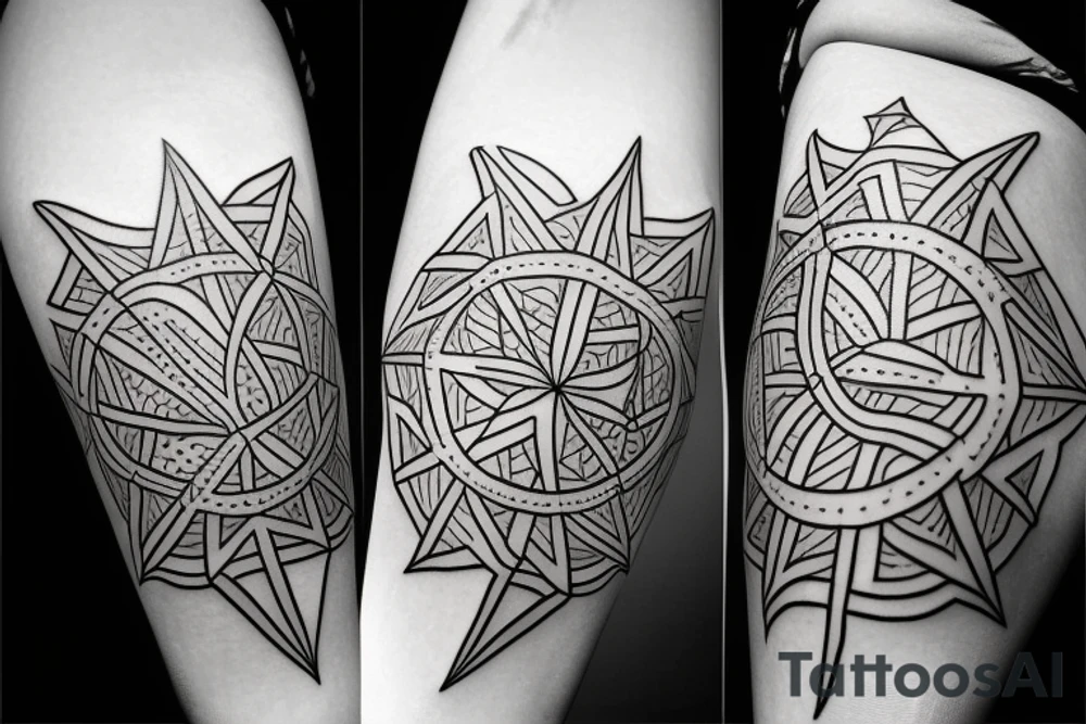 Geometric Lieaner tattoo that describe nature and sea and love tattoo idea