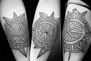 Geometric Lieaner tattoo that describe nature and sea and love tattoo idea