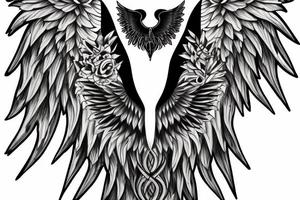 Two big feathered wings with moon sign and gothic style tattoo idea