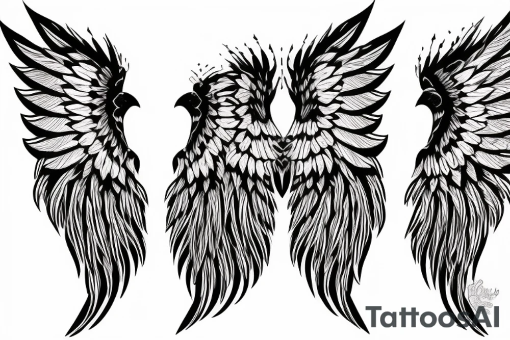 Two feathered wings, moon sign in between and gothic style tattoo idea
