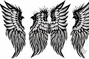 Two feathered wings, moon sign in between and gothic style tattoo idea