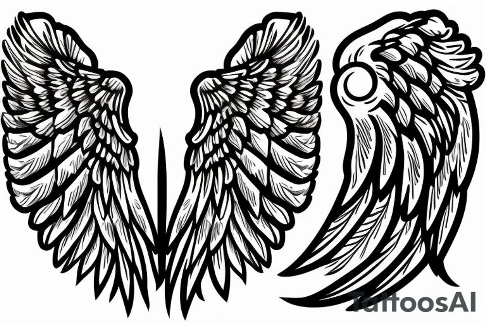 Two feathered wings, moon sign in between and gothic style tattoo idea