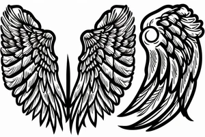 Two feathered wings, moon sign in between and gothic style tattoo idea