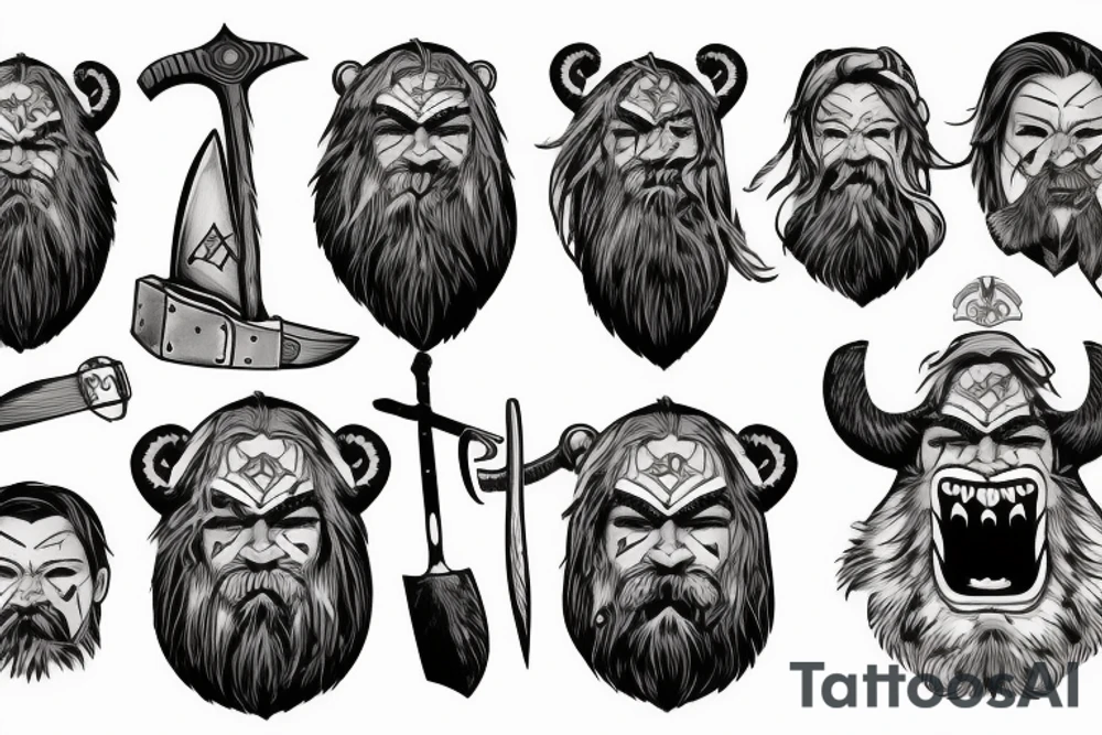 big angry viking bear with axe and beard tattoo idea