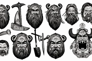 big angry viking bear with axe and beard tattoo idea
