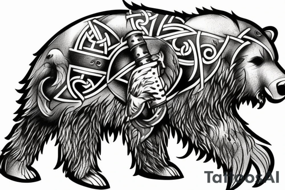 viking bear with axe tattoo idea
