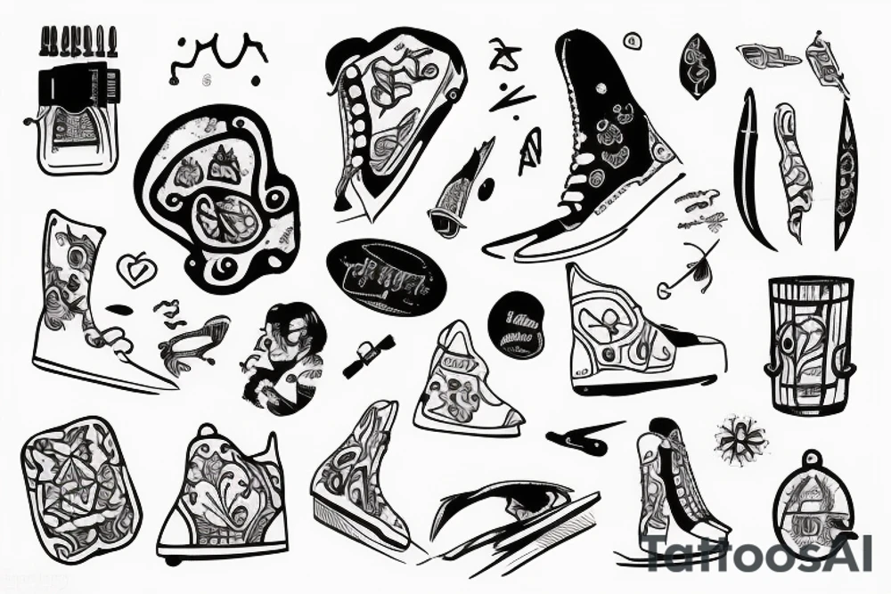 handpoke teenage girl with skate and short cut tattoo idea
