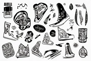 handpoke teenage girl with skate and short cut tattoo idea