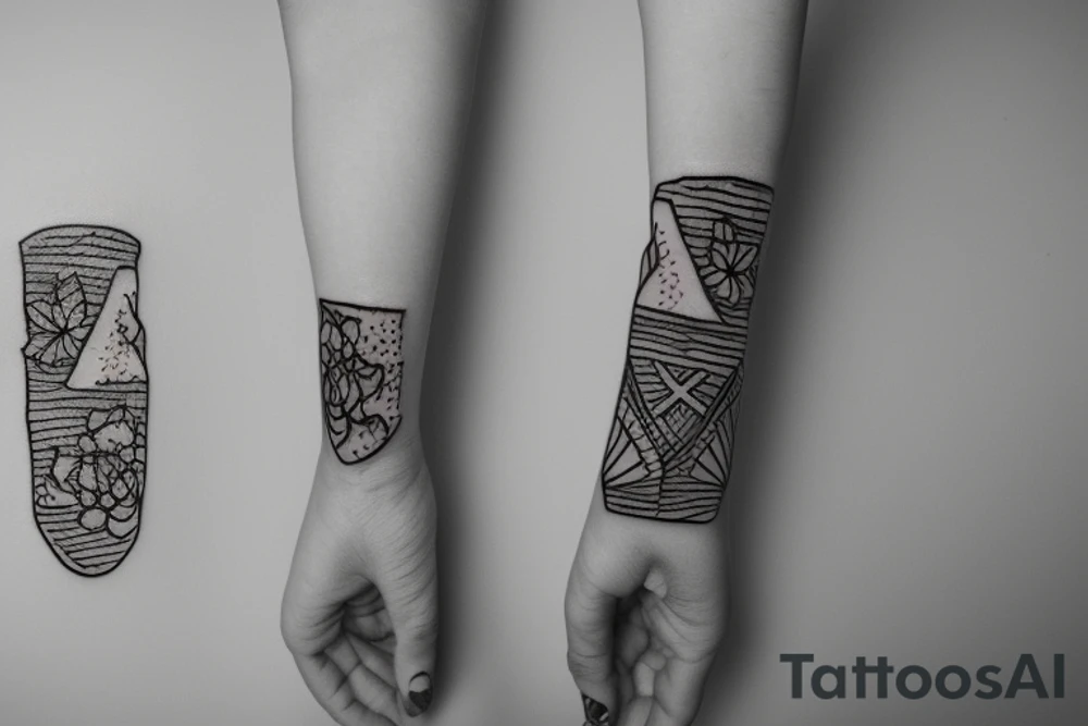 handpoke teenage girl with skate and short cut tattoo idea
