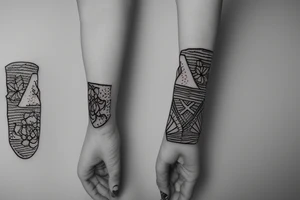 handpoke teenage girl with skate and short cut tattoo idea