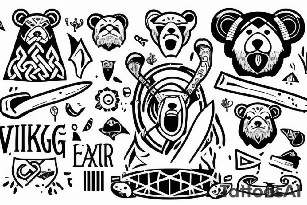 viking bear with axe tattoo idea