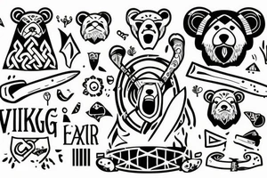 viking bear with axe tattoo idea