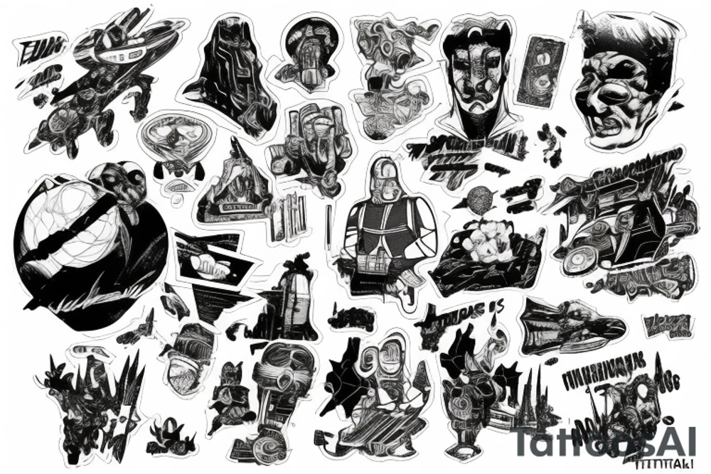 A retro sci fi comic book character traveling between dimensions tattoo idea