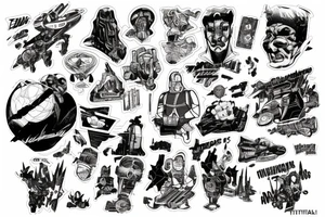 A retro sci fi comic book character traveling between dimensions tattoo idea