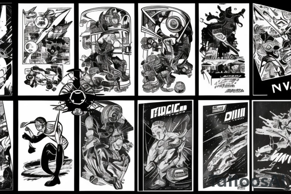 A retro sci fi comic book character traveling between dimensions tattoo idea