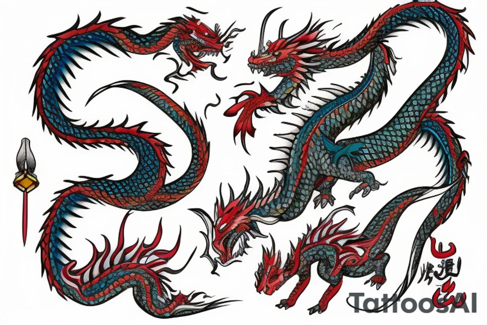 A color dragon with name is BEHNAZ tattoo idea