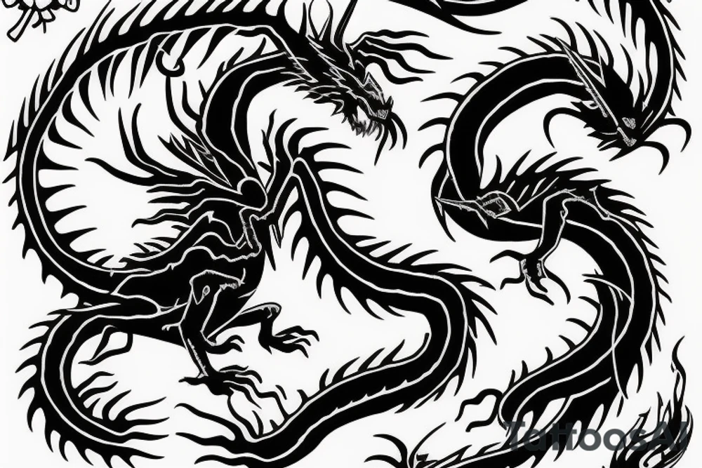Black dragon with cheese words tattoo idea