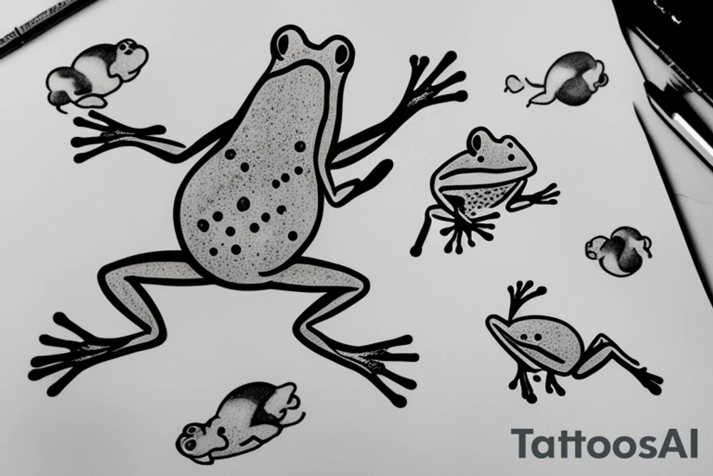 Cute frog sticking his head and hand out of an edge or line tattoo idea
