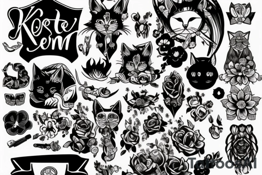 Демон с котом на руках tattoo idea