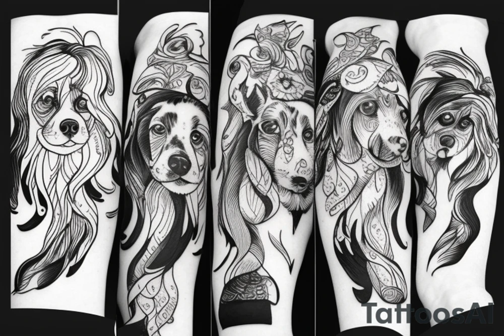 shivava dog with long hair tattoo idea