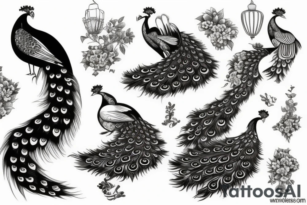 Elegant peacock bird tattoo idea