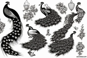 Elegant peacock bird tattoo idea