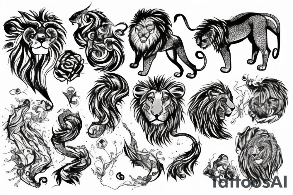 4 elemental with lion tattoo idea