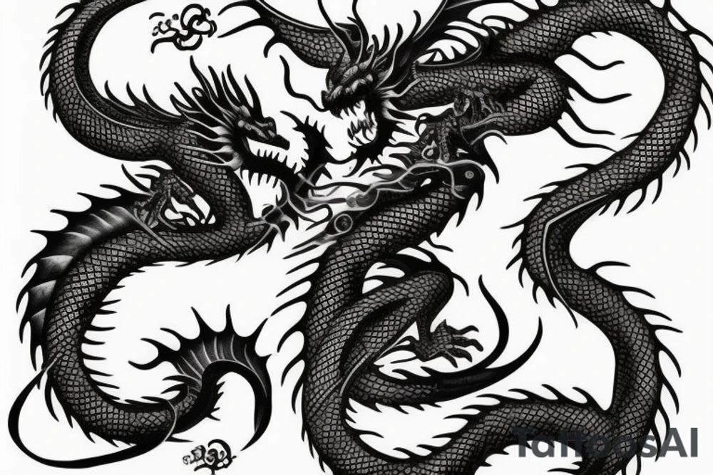 Black dragon with cheese words tattoo idea