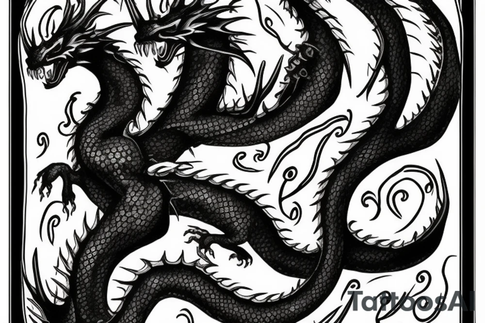 Black dragon with cheese words tattoo idea