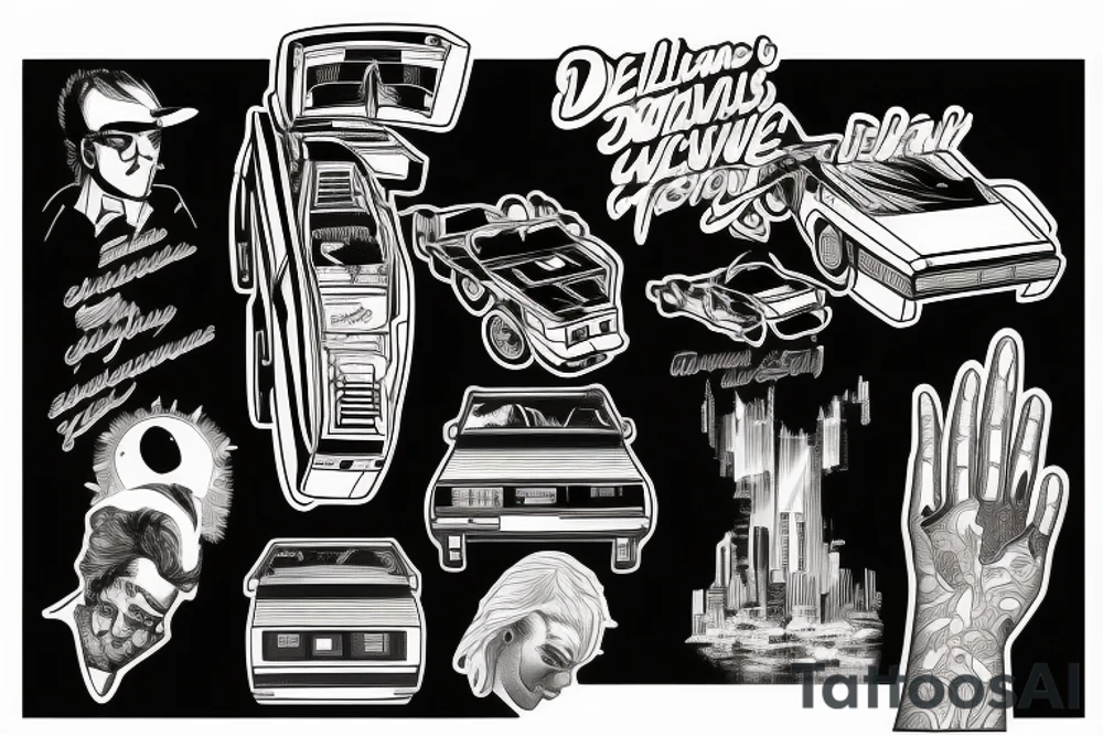 Delorean Name is synthwave model tattoo idea