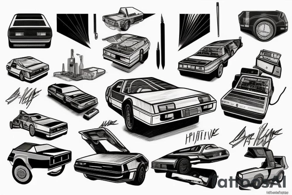 Delorean Name is synthwave model tattoo idea