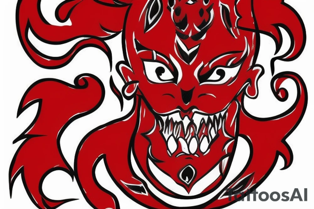 A red devil including name is BEHNAZ tattoo idea