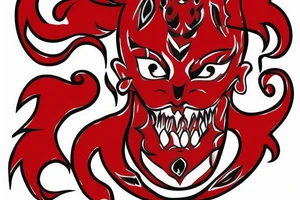 A red devil including name is BEHNAZ tattoo idea
