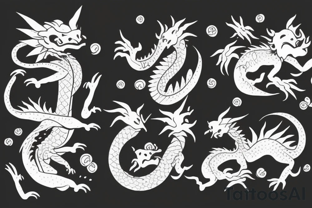 Dragon with two cats as friends tattoo idea