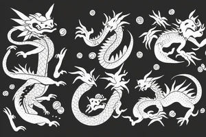 Dragon with two cats as friends tattoo idea