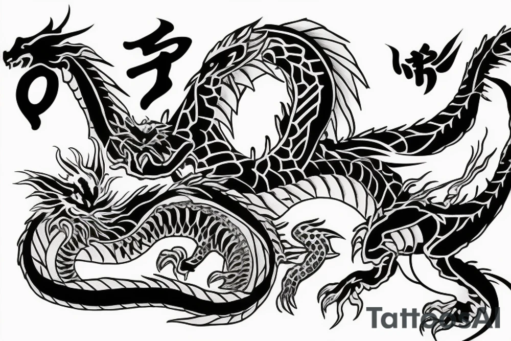 Dragon with two cats as friends tattoo idea