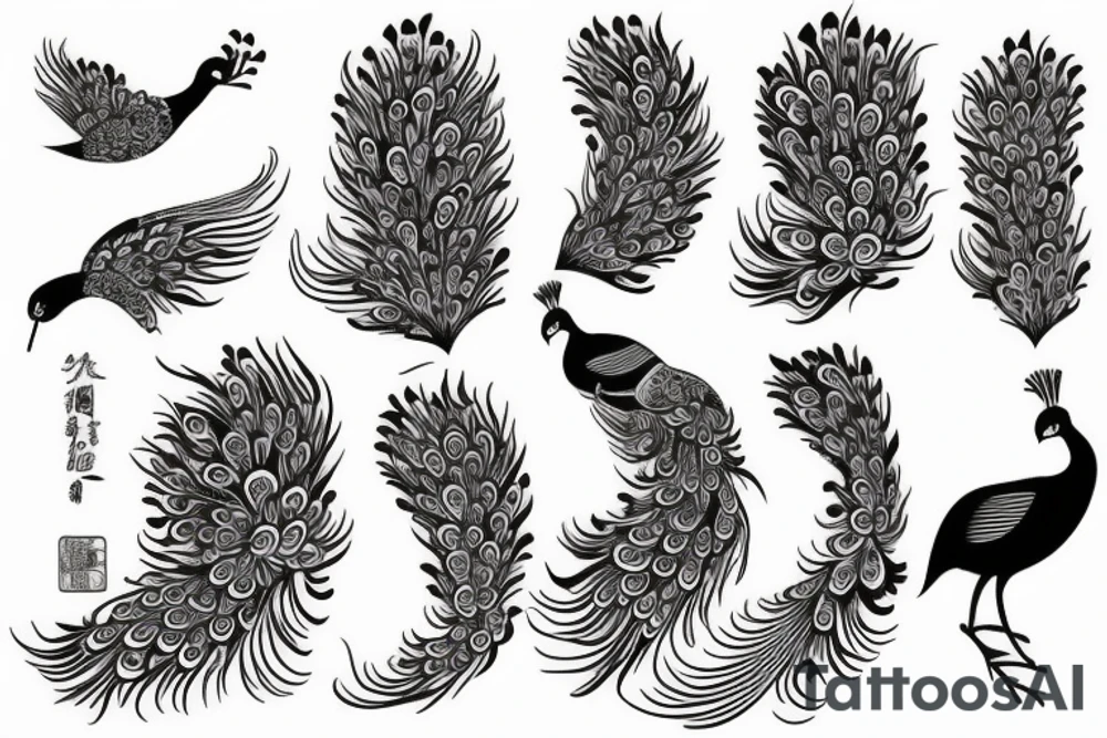 peacock bird with kimono tattoo idea